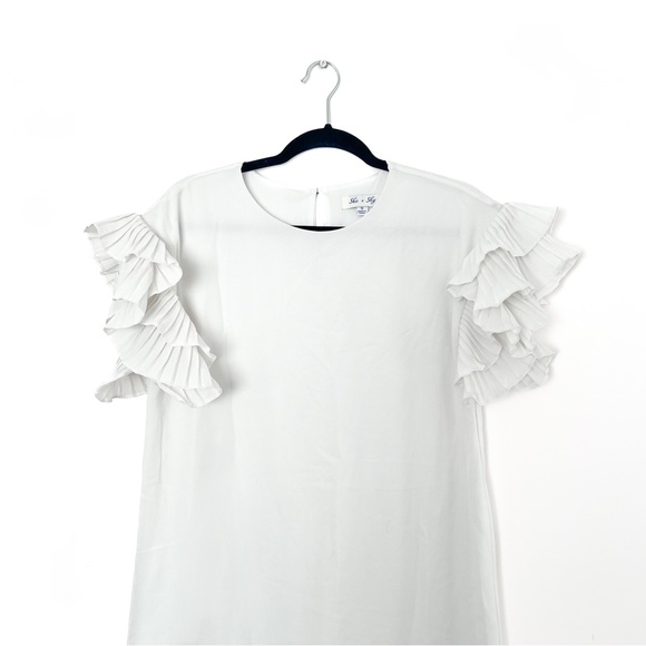 She + Sky - Women’s White Ruffle Sleeve Flowy Mini Dress (White, S) - Picture 1 of 3